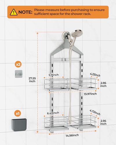 ODesign 2 Tier Height-Adjustable Shower Caddy Hanging Anti-Swing-Over The Shower Head Caddy-Storage Organizer Bathroom Shelves Basket-Silver - color: Silver, size: 2 Tier