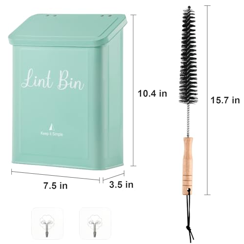 SUBEKYU Metal Magnetic Lint Bin for Laundry Room, Wall Mounted Lint Box Holder with Lid for Dryer, Light Green - color: TiffanyBlue