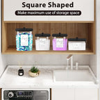 COAZEX 4 Pack Clear Laundry Pods Container & Dryer Sheet Holder, Plastic Square Laundry Room Organization and Storage Jars with Lids, Scoops & Labels for Detergent, Powder, Dryer Balls (Black Lid) - color: A-2+1+1 Pack(Black Lid)
