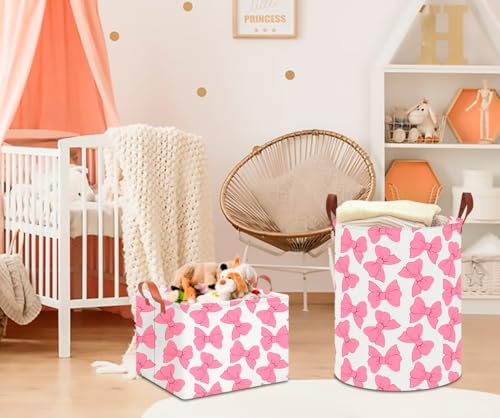 CLOCOR Rectangular Gift Basket Empty,Waterproof Storage Basket with Handles,Toys Bin,Books Box,Room Decor(Pink Bowknot) - color: Pink Bowknot