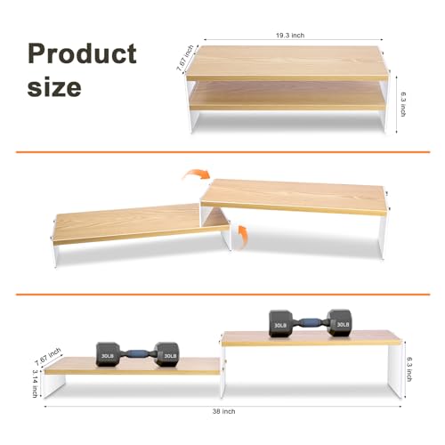 YGYQZ Adjustable Monitor Stand Riser with Acrylic Legs丨19.3" Length Dual Monitor Stand for Desk丨2-Tier Wood Desktop Organizer for Computer, Laptop, Printer & PC丨Modern Aesthetic Desk Shelf(wood-wavy) - color: wood-wavy, size: 7.67' W*19.3L