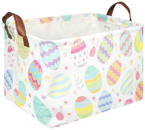 FXOLCSHE Rectangular Easter basket,Dirty laundry basket with handles,Toy storage bin,Laundry basket for girls,Girls Room Decor,Gift Basket(Flower egg) - color: Flower egg