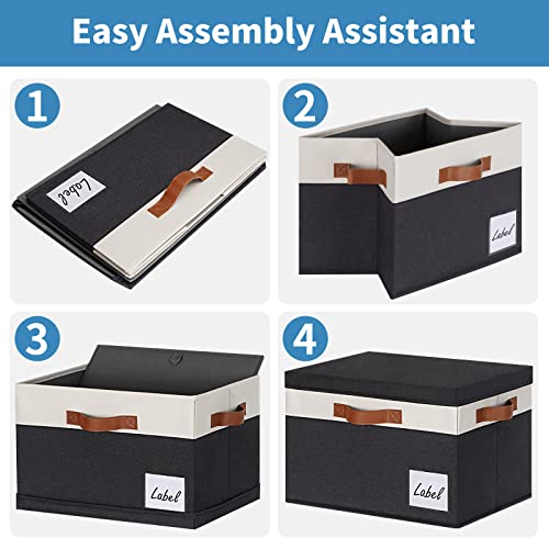 GhvyenntteS Fabric Storage Bins with Lids 6 Pack, Foldable Fabric Storage Baskets with Lid and Handles, Large Closet Organizers and Storage boxes with Label for Home Office (Black, 15" x 11" x 9.7") - color: Black with White, size: Large-6 Pack