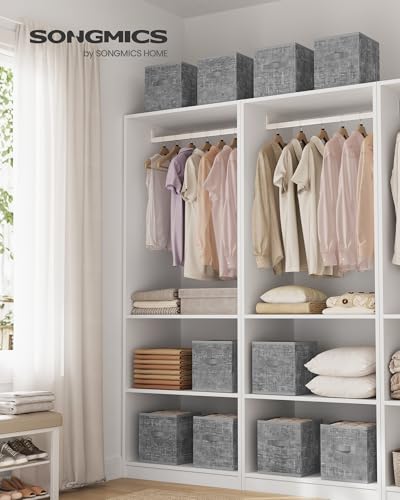 SONGMICS Storage Cubes, 10.2 x 10.2 x 11 Inches Non-Woven Fabric Bins with Double Handles, Set of 10, Closet Organizers for Shelves, Foldable, for Clothes, Cattail Gray UROB126G01 - color: Cattail Gray, size: 10 Pack (10.2"L x 10.2"W x 11"H）