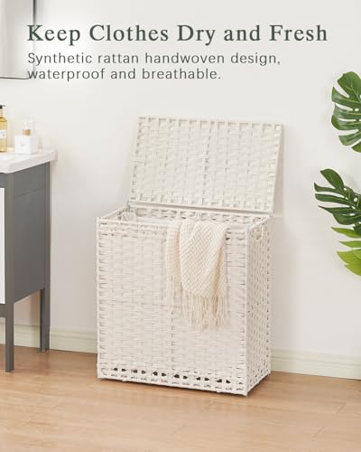 SETVSON Laundry Hamper with Lid Wicker Laundry Basket 112 L (29.6 Gal) Laundry Hampers Handwoven Rattan Clothes Hamper with Handles 3 Removable Liner Bag, 6 Mesh Bags for Bathroom Bedroom White - color: White, size: 29.6 Gal