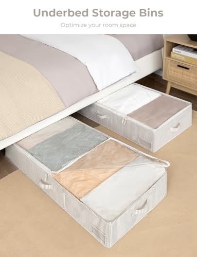 StorageWorks Extra Large Under Bed Storage Containers with Handles and Label Holder, 2 Pack Ultra-thick Fabric Underbed Bins, Closet Organizer for Clothes, Blankets, Sweater - color: Gray and White Stripes, size: Extra Large-without Wheels