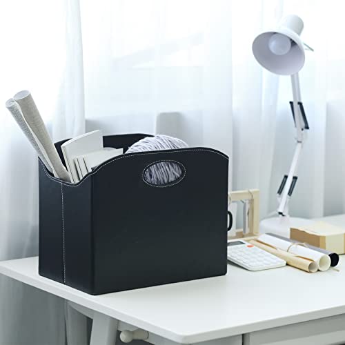EZDeco Magazine Holder Foldable Magazine Rack Floor PU Leather File Holder Newspaper Book Storage Magazine Basket Document File Folder Organizer for Office Home (Black) - color: Black