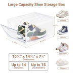 XX-Large Shoe Sneaker Storage Boxes for Size 14, Stackable & Thicken Clear Plastic Shoe Organizers 6 Packs for Entryway Closet Under Bed, Shoe Storage Cabinets Container Display Case w/ Magnetic Door - size: 6 packs