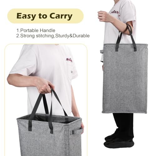 Odonata Slim Laundry Hamper Handles Collapsible Laundry Basket Thin Dirty Clothes Basket Narrow Laundry Bag Foldable Dirty Hamper 45L (Heather Grey) - color: Heather Grey