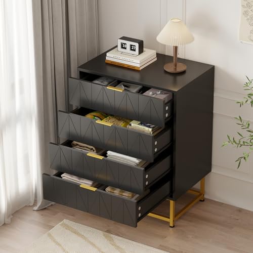4 Drawer Fabric Dresser Organizer Chest - Small Storage Drawers for Bedroom, Closet and Living Room, Compact Clothing Storage Solution, Modern Narrow Nightstand End Table, Black - color: 4 Drawer-black