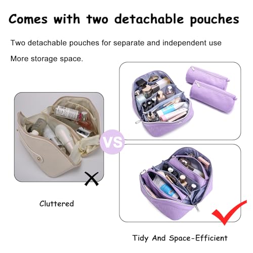 BOYATU Travel Makeup Bag for Women: Cosmetic Organizer Bag with Compartments - Leather Make up Bags Set of 3 (G-1-Purple) - color: G-1-Purple