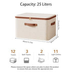 Tuza 3 Pcs Rigid Storage Bins with Zipper Lid, Cotton Linen Fabric Storage Boxes, Foldable Shelves Clothes Storage Cubes with Handles for Wardrobe, Closet(Beige, 25L) - size: L-25L