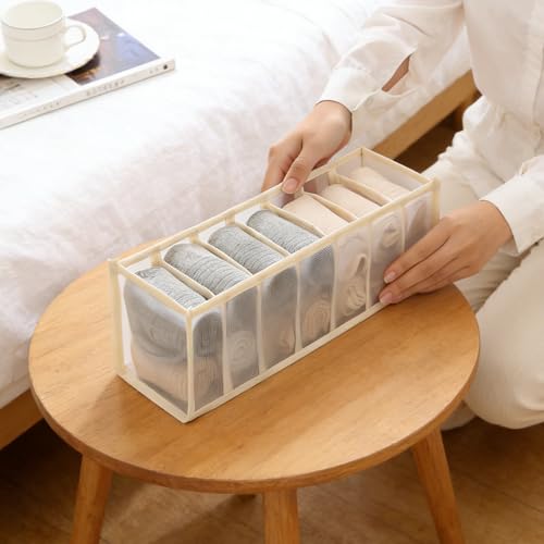 2 Pcs Underwear Storage Box Drawer Underwear Organizer Lingerie Organizer Compartment Storage Box for Wardrobe Drawer Use(Off White) - color: Off White-2pc