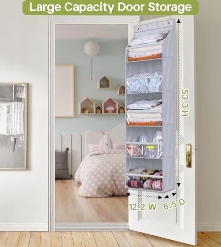 AOODA Over the Door Organizer, Large Capacity Closet Door Hanging Organizer, Clear Deep Pockets Baby Storage for Nursery, Bathroom, Bedroom, Pantry, Diapers (Grey) - color: Grey, size: 1 Pack