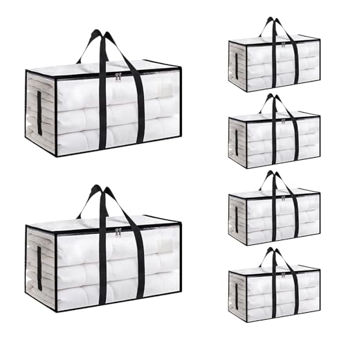 6 Pack-Extra Large Heavy Duty Moving Bags - Waterproof Storage Totes with Handles & Zippers, Foldable for College Dorm, Storage (Clear) - color: Clear, size: 6