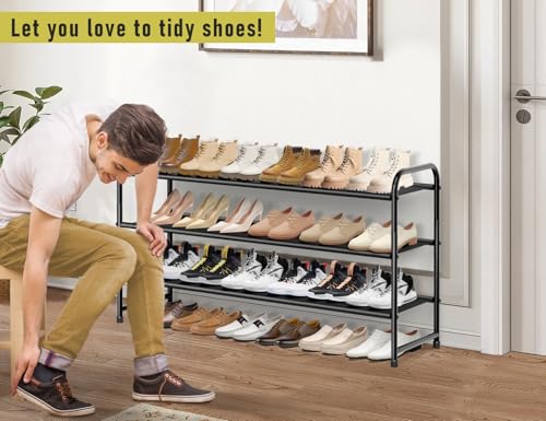 MISSLO 3-Tier Long Shoe Rack for Closet Shoe Organizer for Closet Floor Entryway Storage Stackable Wide Shoe Shelf Stores 24 Pairs of Men Sneakers, Black - color: Black, size: 3 Tier