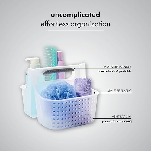 madesmart Portable Shower Caddy, Hold Soap, Shampoo, Hair Supplies and Beauty Products, Cleaning Supplies Organizer for Home, Dorm, Plastic Shower Tote, Soft Handle, Frost - color: Frost, size: Small