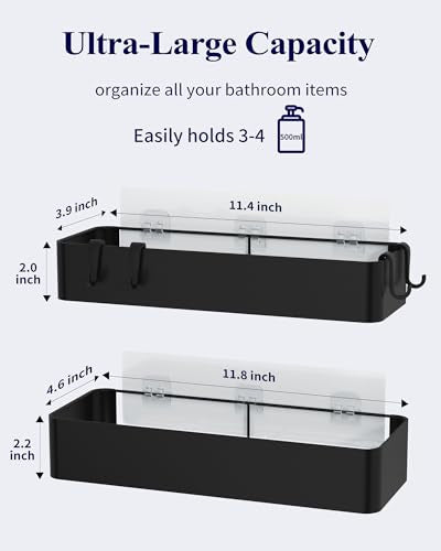 Kitsure Shower Caddy - 2 Pack Adhesive Shower Organizer, Rustproof Metal Shelves, No-Drill Bathroom Organizers and Storage, Black, Large - color: Black, size: Large