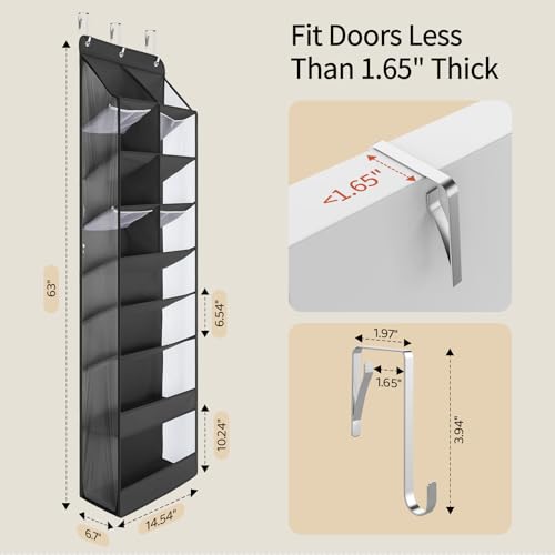 Yecaye Over the Door Shoe Organizer Hanging with Large Pockets, 8 Tier Back of Door Storage for Nursery, Closet and Bathroom, Partition Behind Door Organizers Shelf with Baby Clothes (1 Pack, Black) - color: Black
