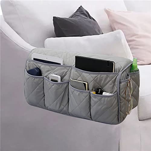 Sofa Armrest Organzier for Remote Control Holder with 14 Pockets for Recliner Organizer Armchair Caddy Organizer for Glasses Keys Phones ipads Storage, Gray - color: Gray