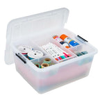 IRIS USA 18 QT Clear Storage Organizer with Removable Dividers, Stackable Plastic Storage Box with Lid, Modular Container for Crafts, Tools, Office & Pantry Organization - size: 18 Qt, style: w/ Tray