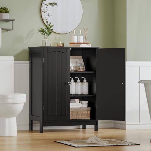 Iwell Bathroom Cabinet, Bathroom Storage Cabinet with 2 Doors & 3 Shelves, 3 Heights Available, for Living Room, Entryway, Kitchen, Home Office, Black - color: Black