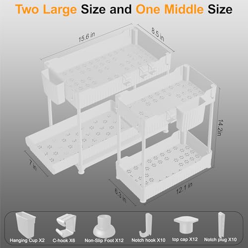 Sevenblue 3 Pack Under Sink Organizers, 2-Tier Multi-Use Kitchen and Bathroom Organizers and Storage with Sliding Drawers, Bathroom Cabinet Organizer (White, 12.8 Inch) - color: White, size: 12.8 Inch