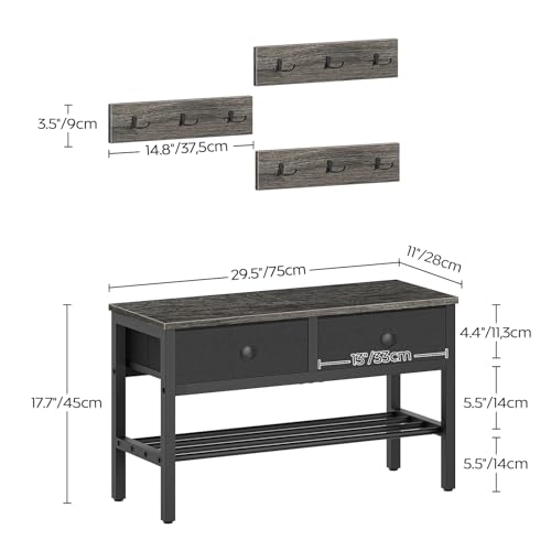 YATINEY Hall Tree with Bench and Shoe Storage, Entryway Bench with Coat Rack, 4-in-1 Coat Rack Shoe Bench, Multifunctional, for Front Door, Hallway, Foyer, Charcoal Grey and Black MT05BC - color: Charcoal Grey + Black