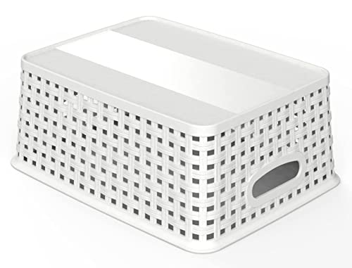 WYT Woven Plastic Storage Baskets, 6 Pack White Weave Bins Organizer, 10.1" x 7.55" x 4.1" - color: White, size: 6-Pack