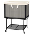 STO STO Rolling Laundry Hamper with Lockable Wheels, 29-Gallon (110L) Laundry Cart with Removable Canvas Bag, 2-Tier Clothes Basket Hamper with Shelf for Closet, Bedroom, Bathroom, Laundry Room