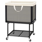 STO STO Rolling Laundry Hamper with Lockable Wheels, 29-Gallon (110L) Laundry Cart with Removable Canvas Bag, 2-Tier Clothes Basket Hamper with Shelf for Closet, Bedroom, Bathroom, Laundry Room