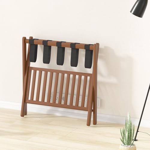Luggage Racks Set Of 2 Suitcase Stand Foldable With Storage Shelf For Guest Room Hotel Essentials Solid Bamboo Heavy-Duty Item Holder Chestnut Brown