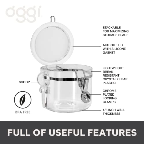 OGGI Clear Canister Airtight 28oz - Clamp Lid & Spoon - Airtight Food Storage Containers, Ideal for Kitchen & Pantry Storage of Bulk, Dry Food Including Flour, Sugar, Coffee, Rice, Tea, Spices & Herbs - size: 28 Fluid Ounces