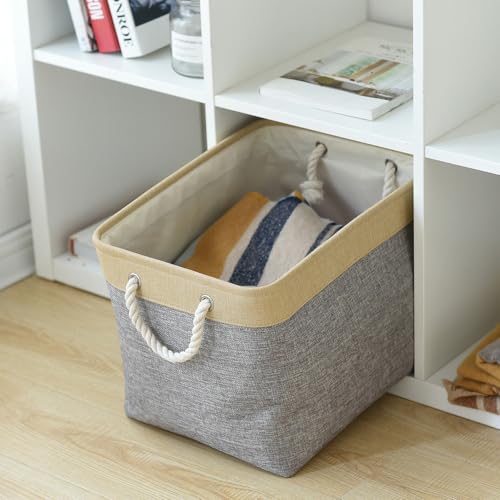 TheWarmHome Storage Basket for Organizing - Fabric Large Cubes 3 Pack 16x12x12 inch Baskets, Cube Storage Bin for Shelves Organizer Closet Cloth Gift Toy (Gold & Grey) - color: Gold&Grey, size: 3PCS/Large Cube - 16L×12W×12H