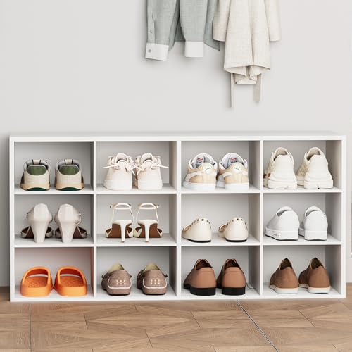 Aenuert 12-Cubby Shoe Rack, 3-Tier Wood Shoe Organizer, Multifunctional Shoe Organizer Bench for Entryway, Mudroom, Hallway, Closet,36.22 * 11.81 * 17.72 Inch,White - color: White, size: 12-cube 3-tier