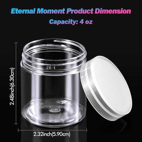 50 Pack 4 OZ Plastic Jars Round Clear Cosmetic Container with Clear Lids, Eternal Moment Slime Jars for Lotion, Cream, Ointments, Makeup, Eye shadow, Rhinestone, Samples, Pot, Travel Storage - color: Clear Lid, size: 4 Ounce