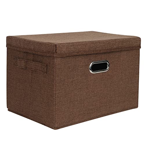 DAYARD Foldable Storage Boxes with Lids Linen Fabric Stackable Storage Bins Organizer Containers Baskets Cube with Cover for Closet Office Nursery, Coffee (15 x 10 x 10) - color: Coffee, size: Medium