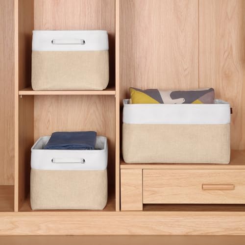 Kntiwiwo Foldable Storage Bin Collapsible Fabric Storage Basket Cube with Durable Handles Closet Organizer Bins for Organizing Shelves Drawers, Set of 3, 17" x 11.8" x 9.8", Beige - color: Beige, size: 17" x 11.8" x 9.8"