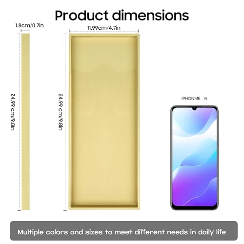 Vanity and Bathroom Tray, 9.8" ABS Countertop Organizer,Waterproof Vanity Tray for Toilet Tank,Perfume,Soap,Keys,Bathroom Accessories,Kitchen and Bath Trays,Non Slip Small Trays,Gold - color: Gold, size: 9.8" x 4.7" x 0.7"