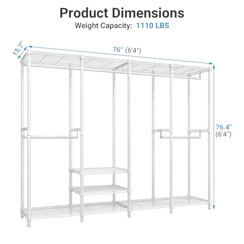VIPEK V40 Heavy Duty Clothes Rack, 1110lb Capacity Sturdy Metal Garment Rack, Clothing Rack with 6 Shelves & 4 Hang Rods, Adjustable Open Wardrobe Closet Organizer for Bedroom/Apartment/Retail, White - color: White, size: V40 Regular