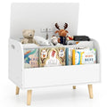 Costzon Kids Wooden Toy Box w/Front Bookshelf, Toy Storage Organizer w/ 4 Solid Wood Legs, Flip-top Lid, Safety Hinge & Cut-Out Handle, Toy Chest for Kids Room, Playroom, Nursery & Classroom - color: White, style: With legs