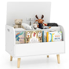 Costzon Kids Wooden Toy Box w/Front Bookshelf, Toy Storage Organizer w/ 4 Solid Wood Legs, Flip-top Lid, Safety Hinge & Cut-Out Handle, Toy Chest for Kids Room, Playroom, Nursery & Classroom - color: White, style: With legs