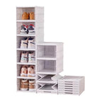 Foldable Shoe Rack,No Assembly Stackable Shoe Storage Box with Doors,Free Standing Plastic Space Saving Shoe Cabinet Bins Dustproof,Folding Shoe Box Organizers (6 Tier-6 Pairs White) - size: 6 Tier-6 Pairs White