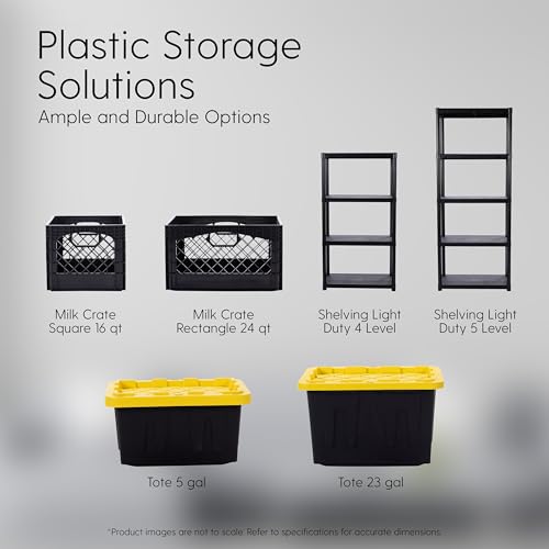 Plastic 5-Gallon Storage Tote with Lockable Lid, Stackable Tough Regular-Duty Bin for Garage, Tools, and Home Organization (2-Pack) - Black and Yellow - size: 5-Gallon (2-Pack)