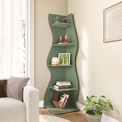 LITTLE TREE Small Corner Shelf, Modern 5-Tier Wall Corner Bookshelf, Stylish Bookcase Storage Rack for Small Space, Living Room, Bedroom - color: Green, size: 1 Pack