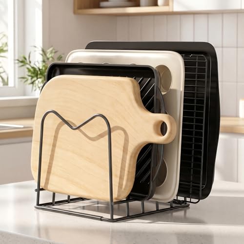 ORDORA Cutting Board Holder Stand Rack Organizer for Cabinet, 5mm Wire Storage Rack for Countertop, Baking Cookie Sheet Pan Organizer inside Cabinet, Chopping Board Holder for Pots, Lids and Skillets - size: 5-Slot 1 pack