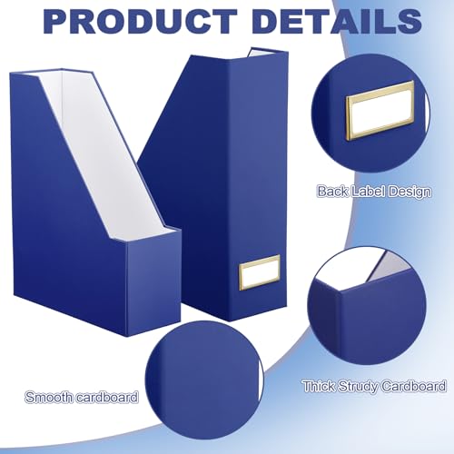 Feifeiya Magazine File Holder Set of 6 Stylish Sturdy Cardboard File Boxes Desk Organizer Beautiful Magazine Holder Rack with Gold Label Holder for Home Office Desktop Bookshelf Classroom (Navy Blue) - color: navy blue