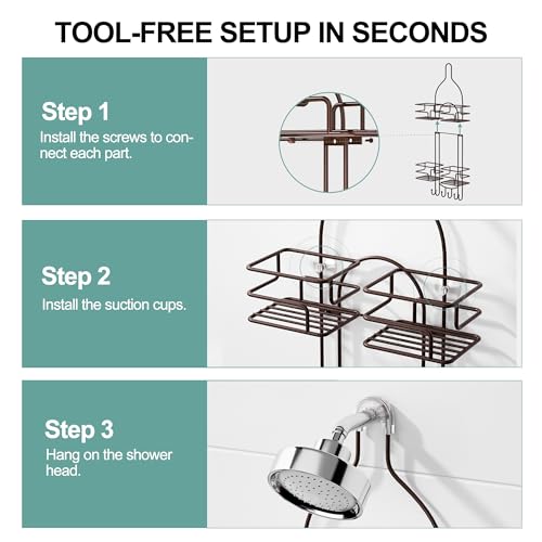 SRIWATANA Shower Caddy Organizer Hanging Over Head, Bathroom Shower Rack Hanger with Hooks for Razors - Bronze - color: Bronze