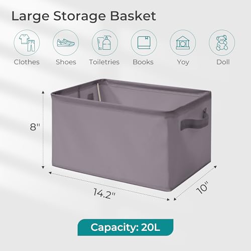 Storage Basket Bins with Metal Frame, Large Collapsible Fabric Storage Baskets for Organizing Shelf, Basket Organizer W/Handles for Blankets, Towels, Laundry, Shelves, 3-Pack, Gray - color: Gray, size: 3 PACK