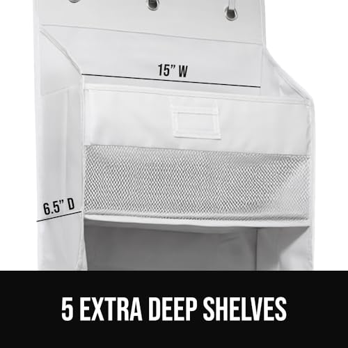 GORILLA GRIP Over The Door Organizer Storage, 5 Deep Hanging Shelves, Holds 50lbs, Closet Organizers Shelf for Bedroom, Shoes, Bathroom, Nursery, Dorm Essentials, 3 Metal Hooks, 58x15 Inches, White - color: White, size: 5 Shelf